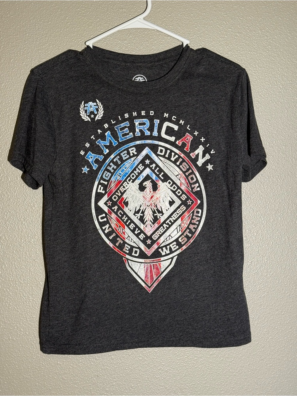 American Fighter Boys Short Sleeve Graphic Tee - Black with Red & Blue Accents